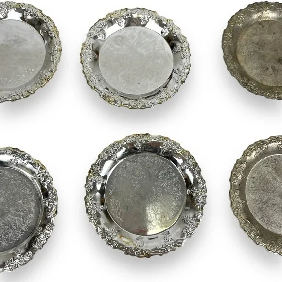 Vintage Set of 6 CREA Garanzia 4" Silver Plated Coasters with Box - Picture 4 of 9